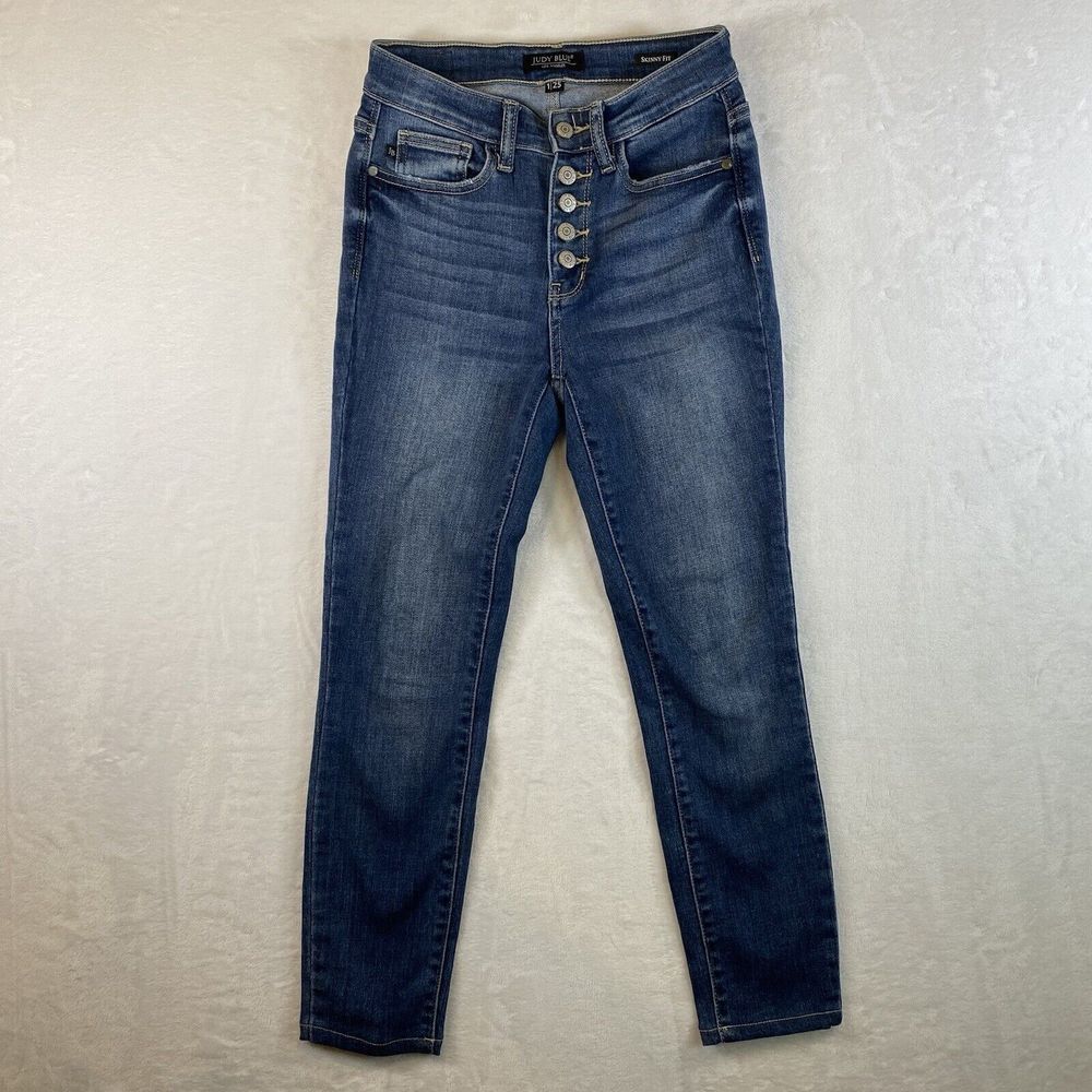 Women's Judy Blue Skinny Fit crop Button Fly Dark Wash Jeans Sz 1/25